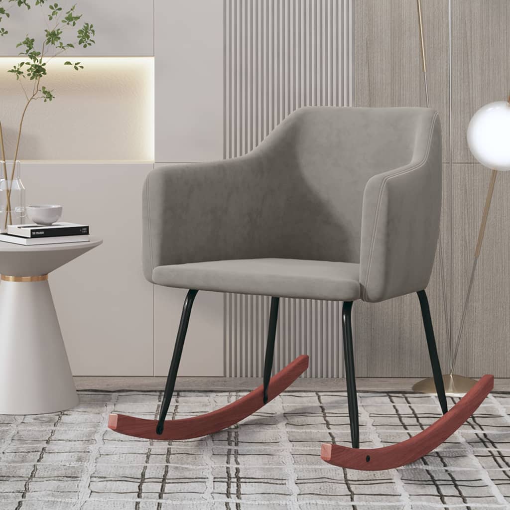 Rocking chair velours gris clair