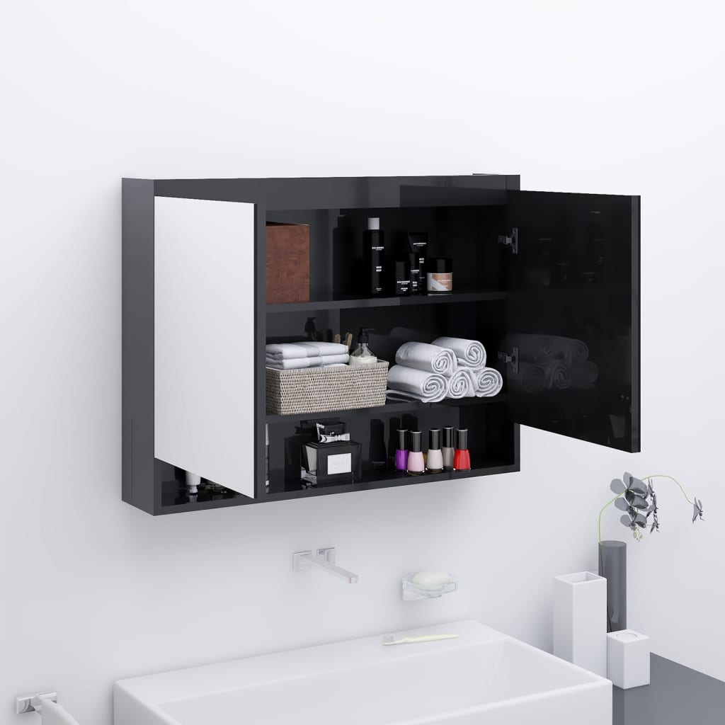 Meuble de salle de bain avec miroir 80x15x60 cm MDF anthracite