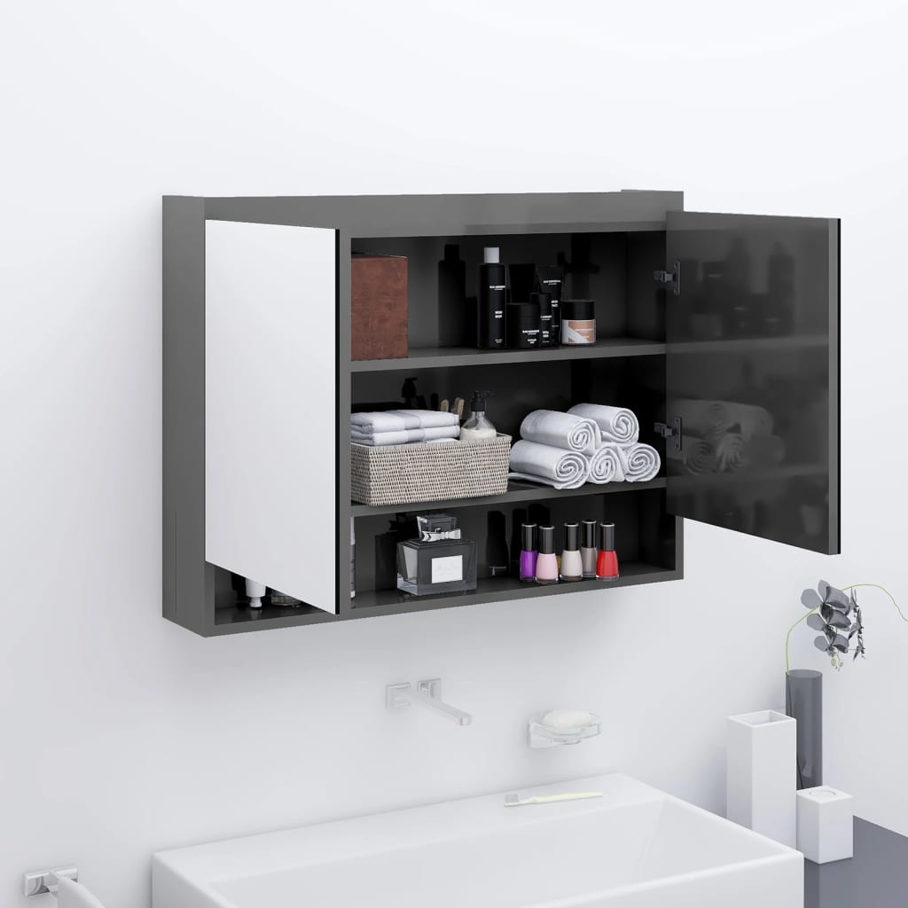 Meuble de salle de bain avec miroir 80x15x60 cm MDF anthracite