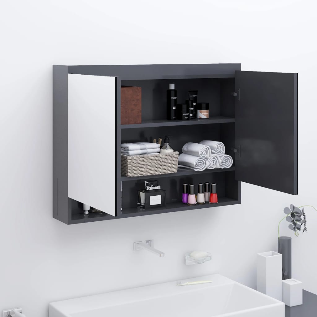 Meuble de salle de bain avec miroir 80x15x60 cm MDF anthracite