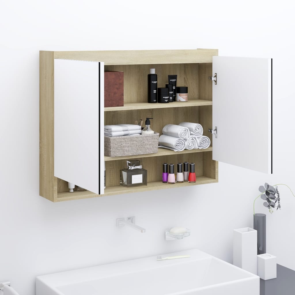 Meuble de salle de bain avec miroir 80x15x60 cm MDF anthracite