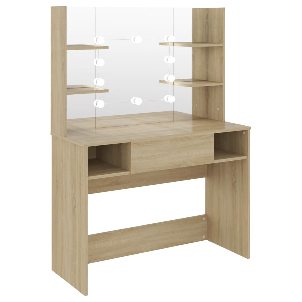 Coiffeuse avec éclairage LED 100x40x135 cm MDF couleur chêne