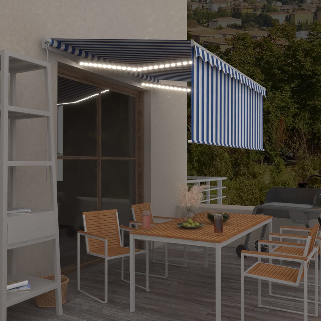 Store banne extensible manuellement avec store enrouleur LED 4x3 m