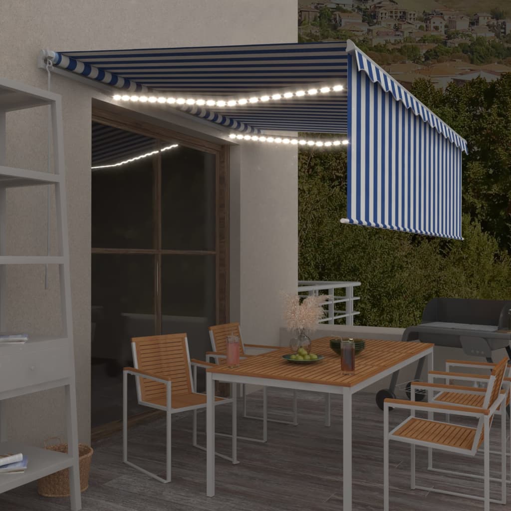 Store banne extensible manuellement avec store enrouleur LED 4x3 m