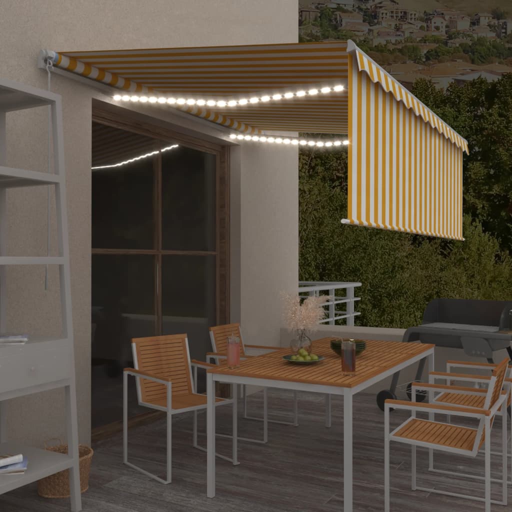 Store banne extensible manuellement avec store enrouleur LED 4x3 m