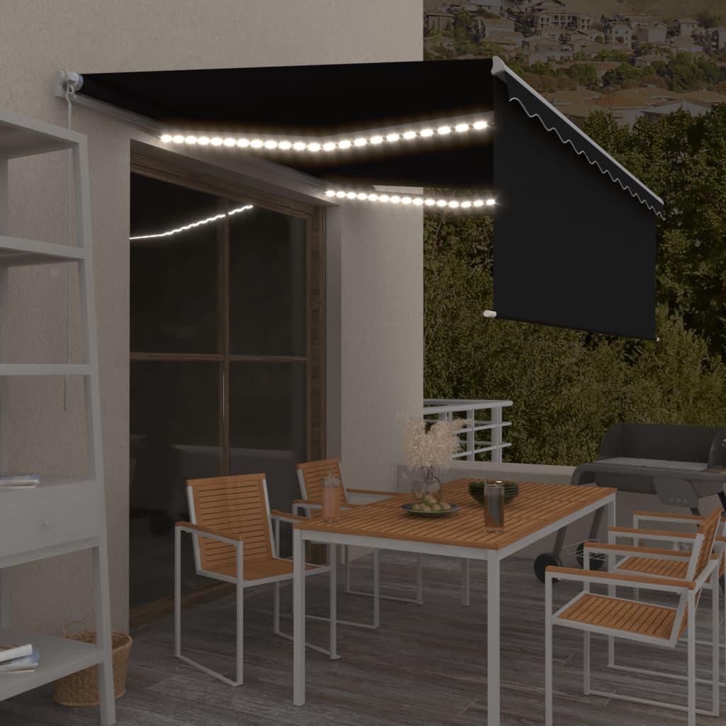 Store banne extensible manuellement avec store enrouleur LED 4x3 m