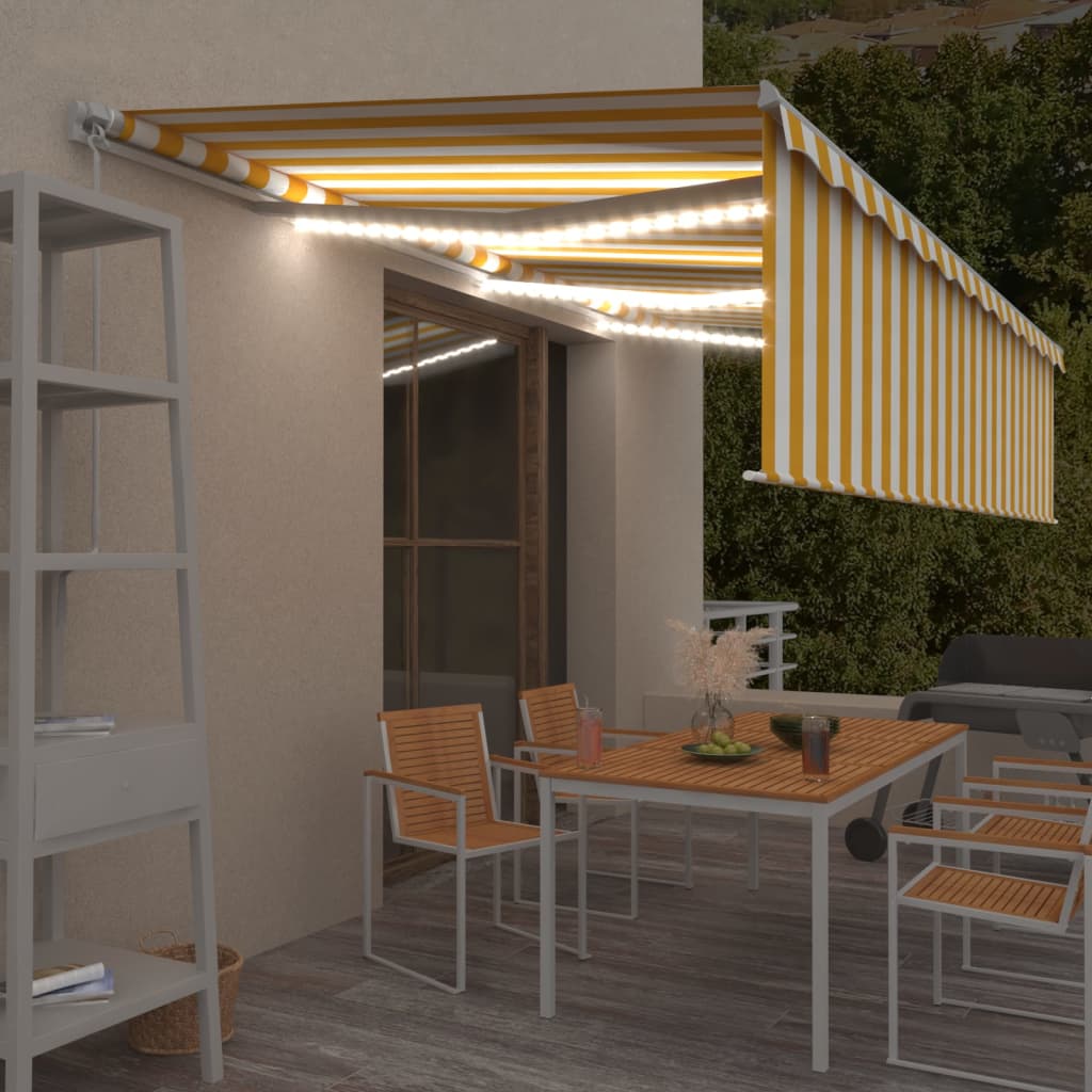 Store banne extensible manuellement avec store enrouleur LED 4x3 m