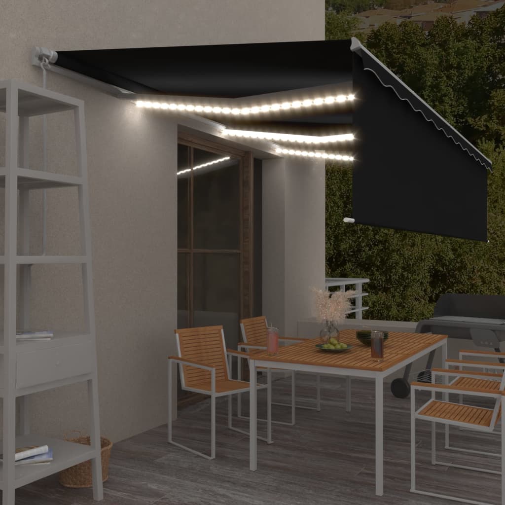 Store banne extensible manuellement avec store enrouleur LED 4x3 m