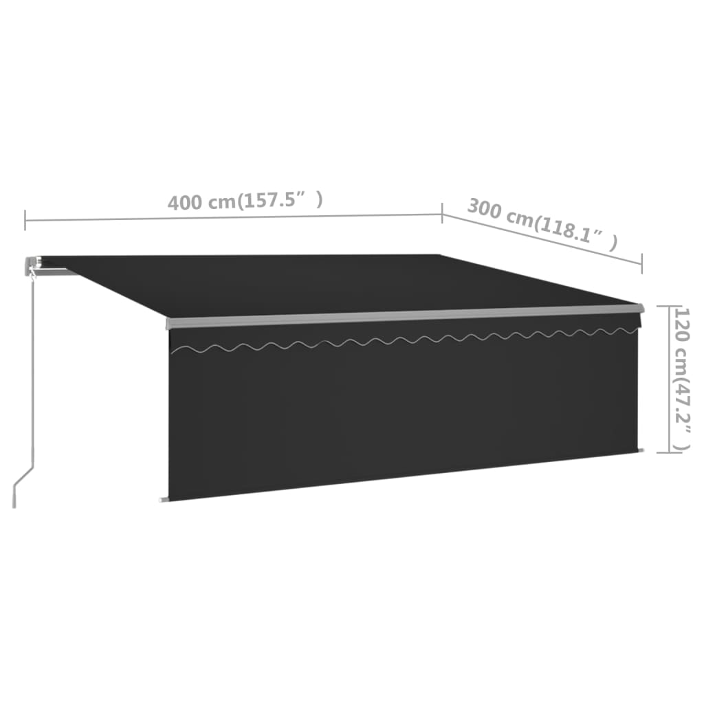 Luifel handmatig uittrekbaar met rolgordijn LED 5x3 m