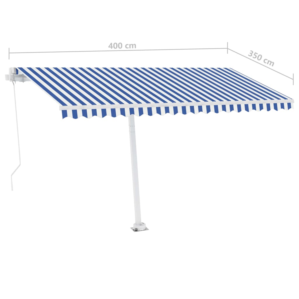 Store banne extensible manuellement avec LED 400x350 cm bleu et blanc