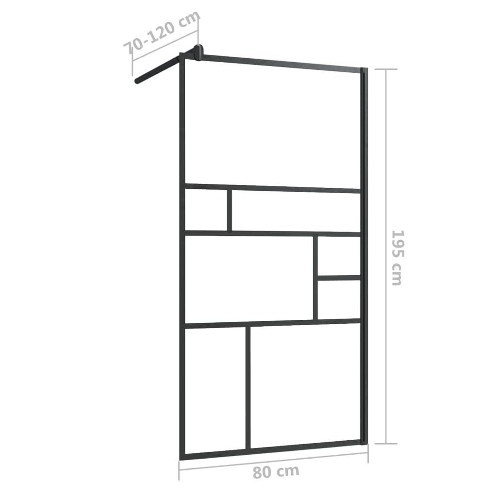 Inloopdouchewand 100x195 cm ESG-glas transparant en zwart