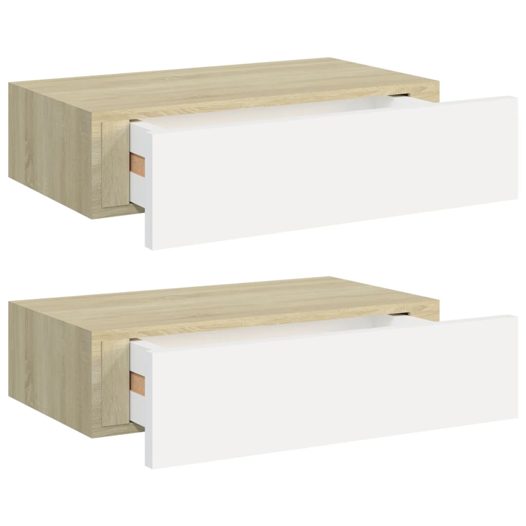 Wandschappen 2 st met lade 60x23,5x10 cm MDF