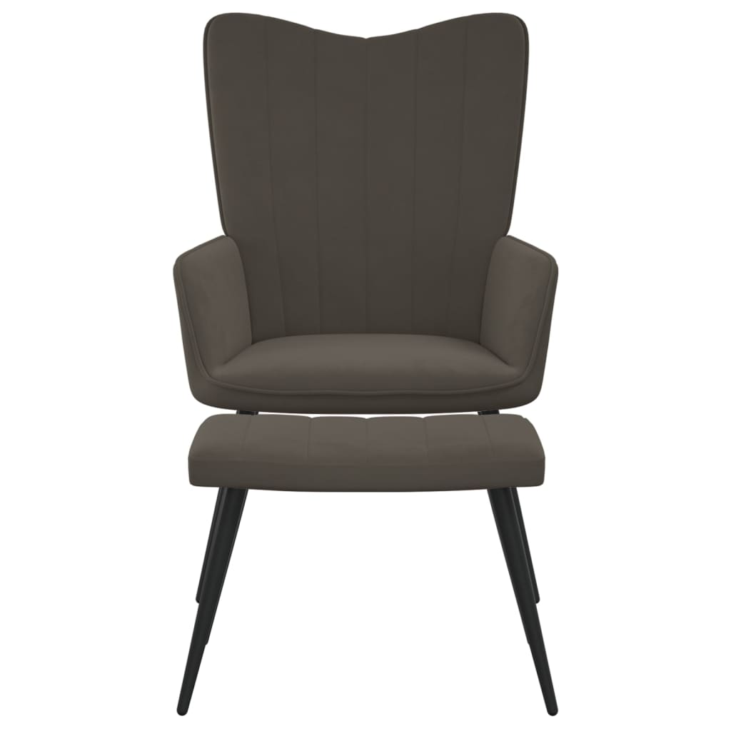 Fauteuil relax avec repose-pieds en velours gris foncé