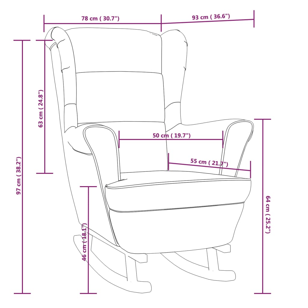 Chaise à bascule avec pieds en bois d'hévéa en velours massif