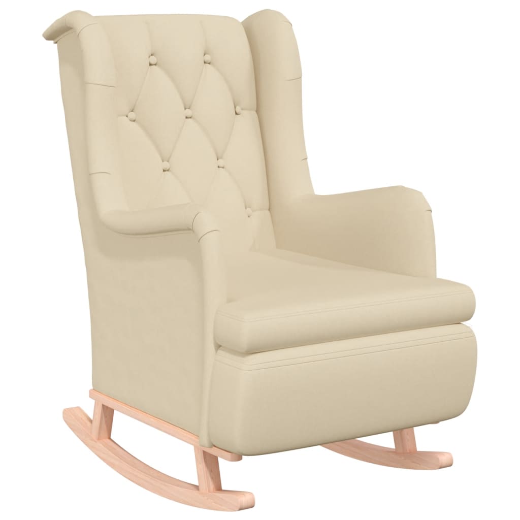 Fauteuil met massief rubberwood schommelpoten stof