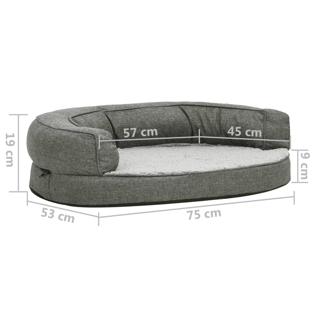 Hondenbed ergonomisch linnen-look 75x53 cm fleece