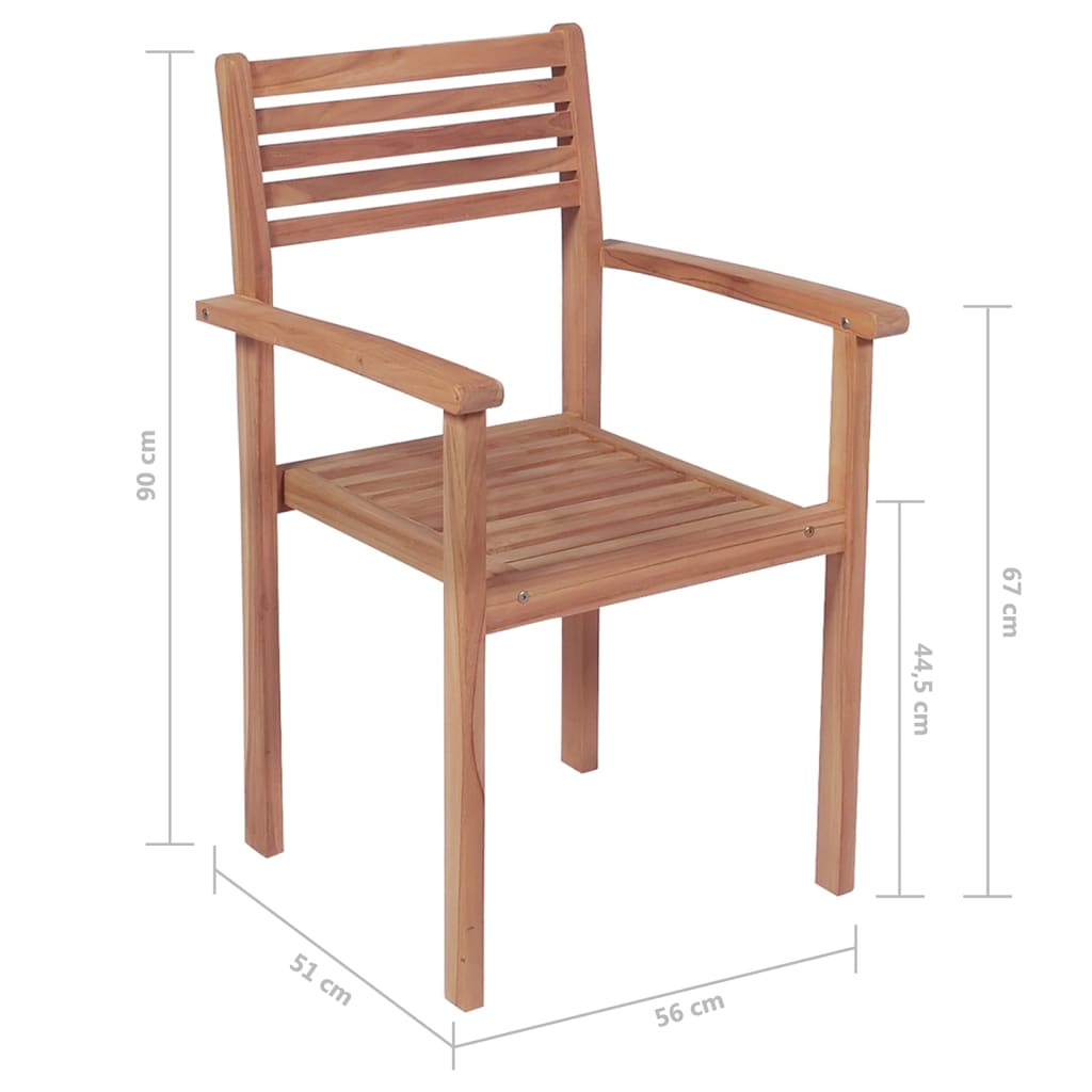 Tuinstoelen stapelbaar 6 st met kussens massief teakhout