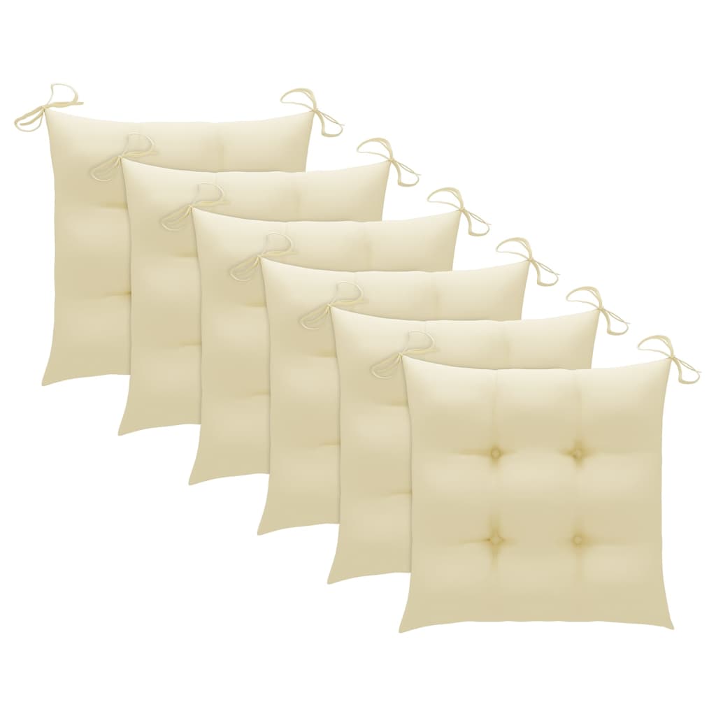 Chaises de jardin 2 pcs avec coussins blanc crème en bois de teck massif