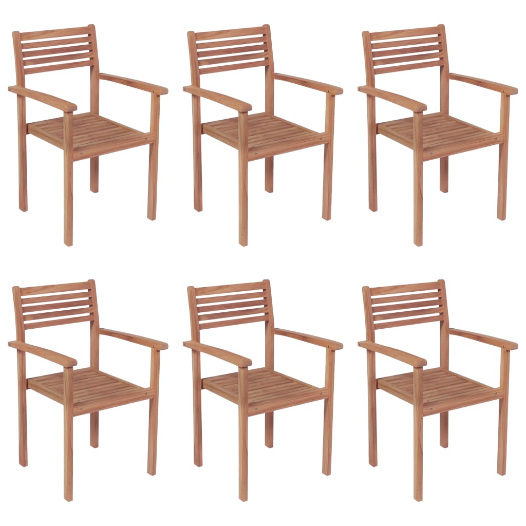 Chaises de jardin empilables 6 pcs avec coussins en teck massif