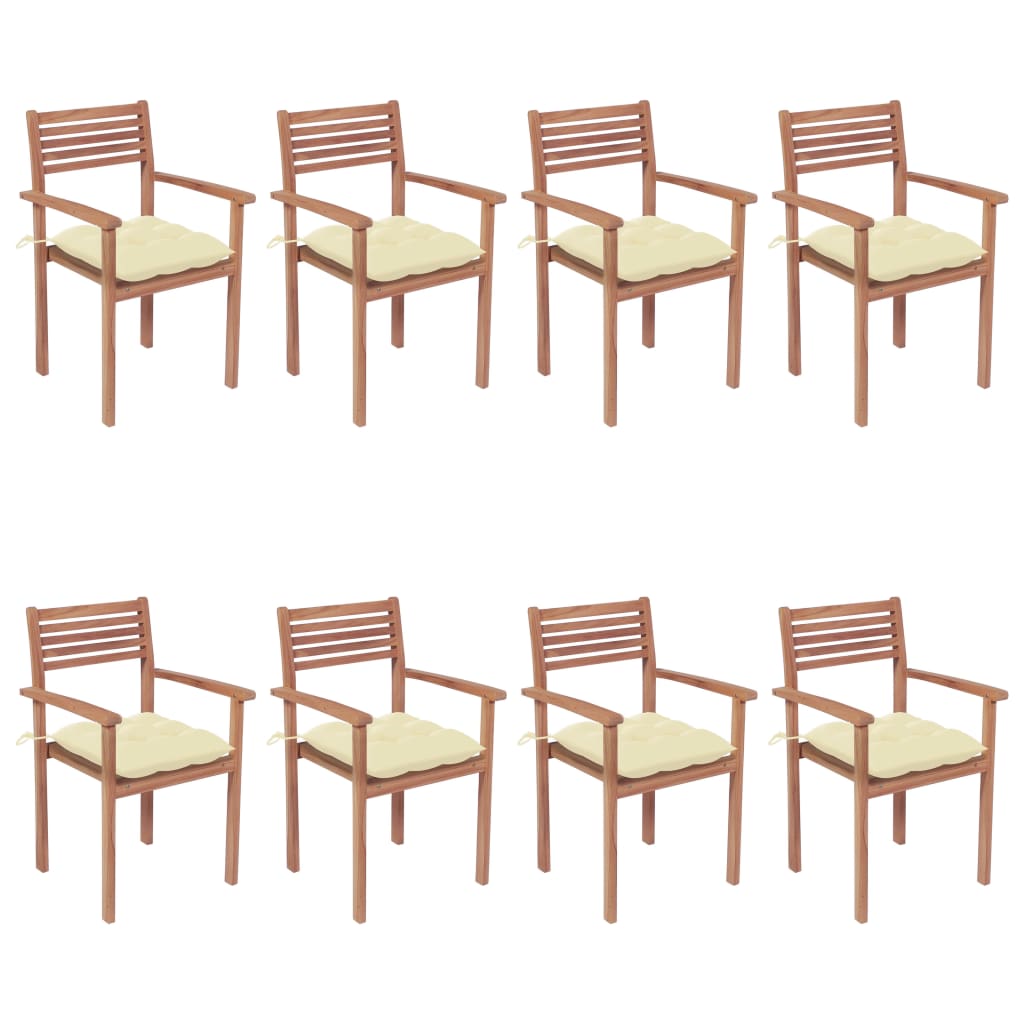 Chaises de jardin empilables 6 pcs avec coussins en teck massif