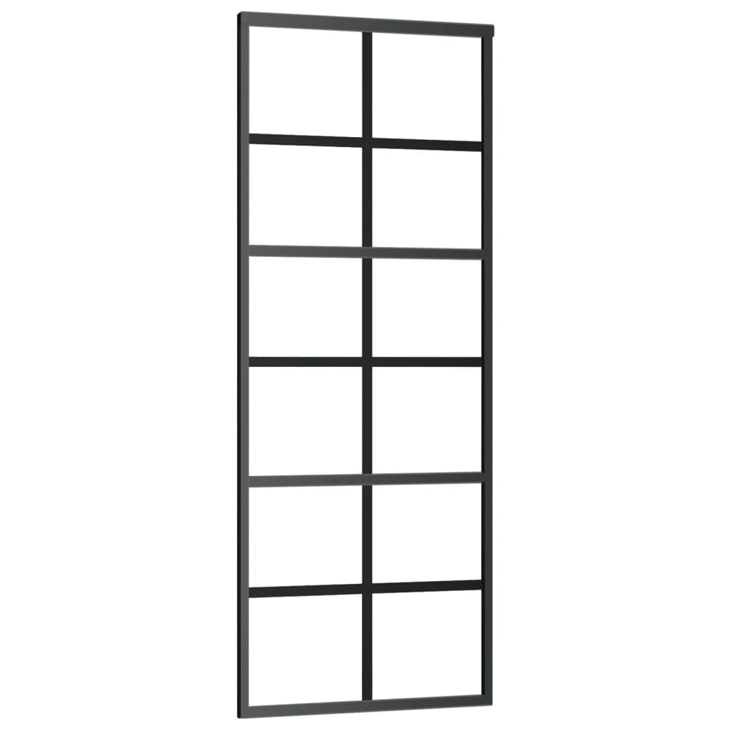 Schuifdeur 102x205 cm ESG-glas en aluminium zwart