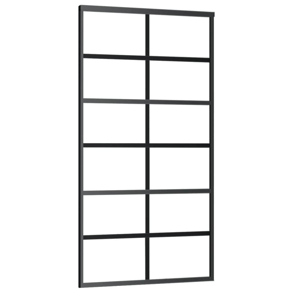 Schuifdeur 102x205 cm ESG-glas en aluminium zwart