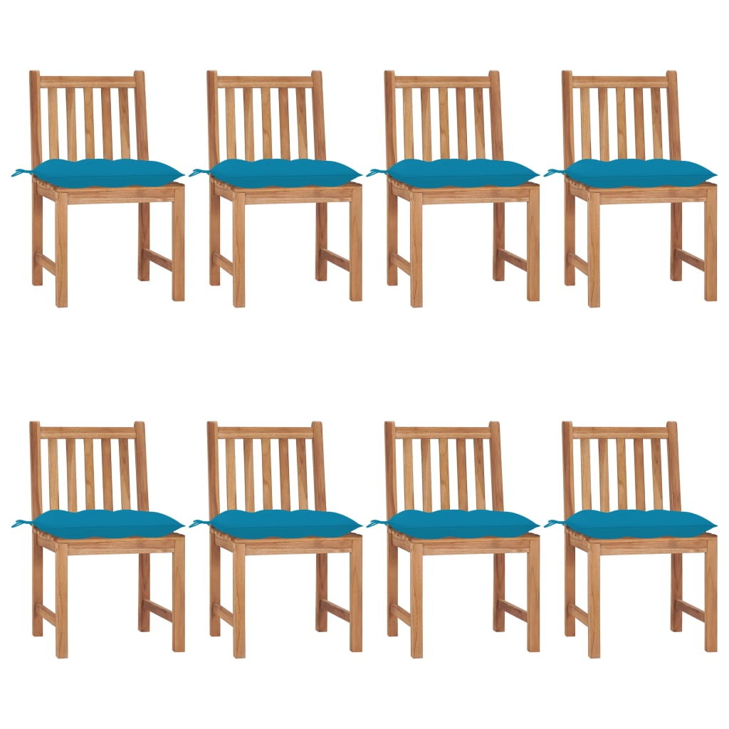 Chaises de jardin 8 pcs avec coussins en teck massif