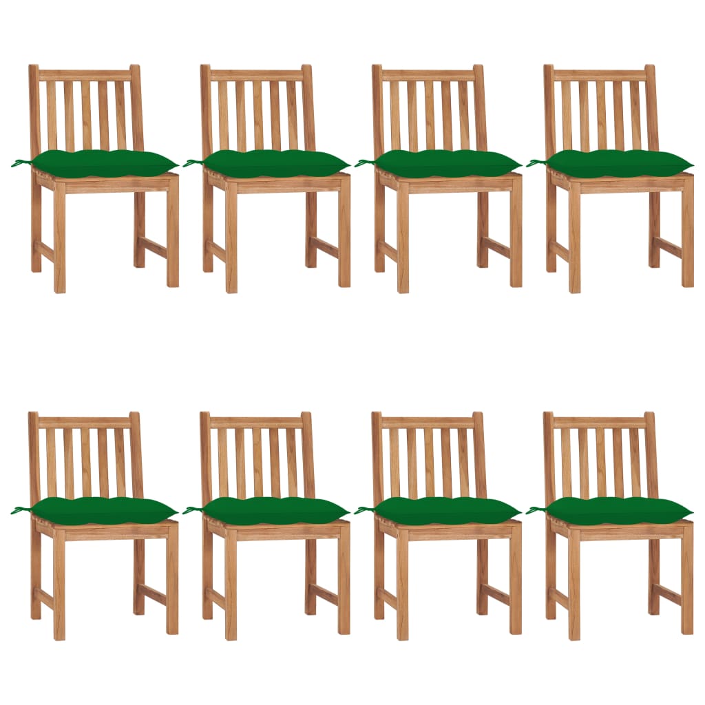 Chaises de jardin 8 pcs avec coussins en teck massif