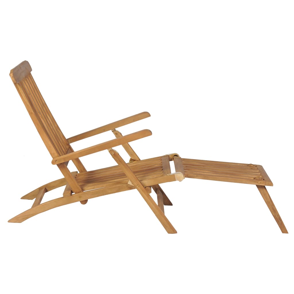 Chaise longue avec repose-pieds et table en bois de teck massif