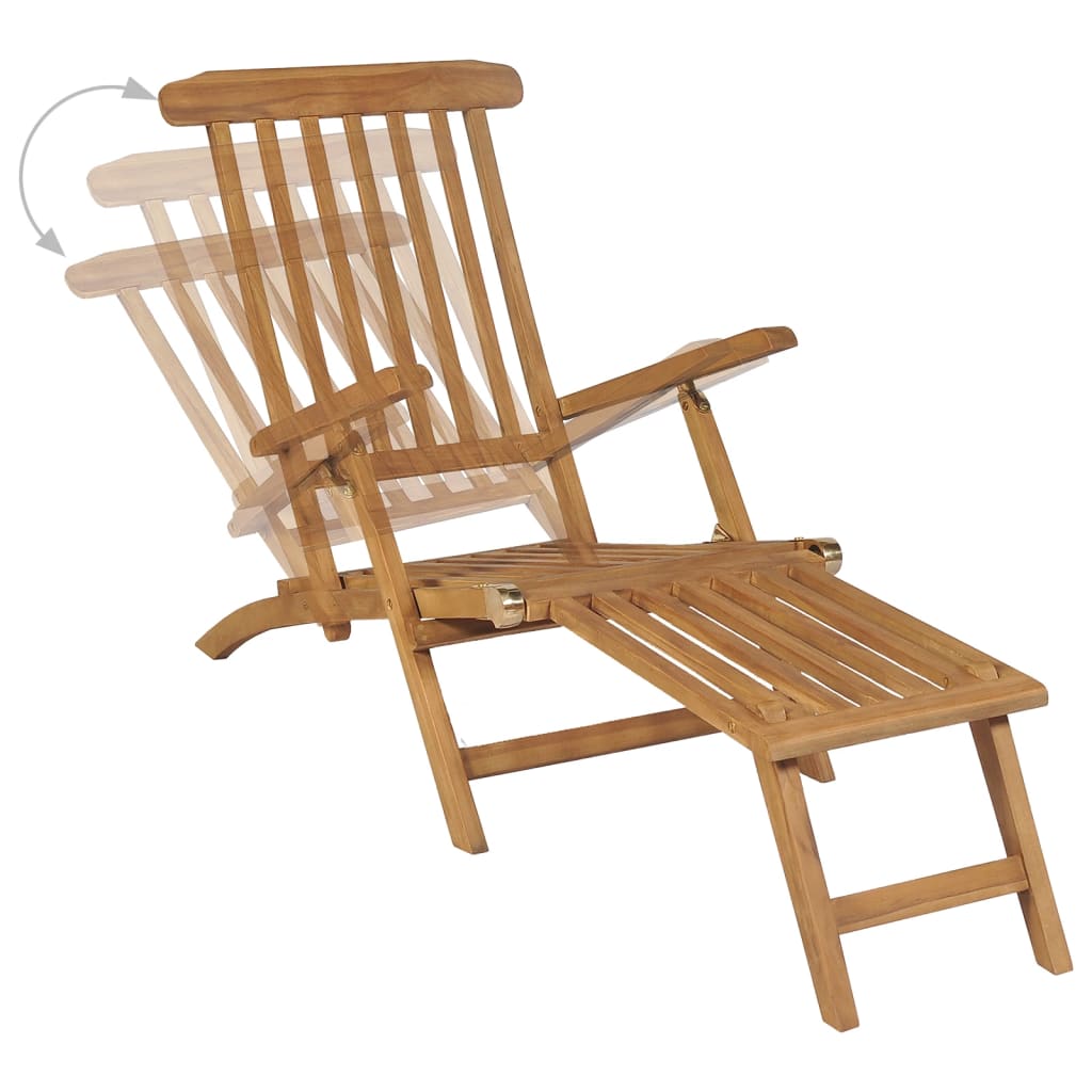 Chaise longue avec repose-pieds et table en bois de teck massif