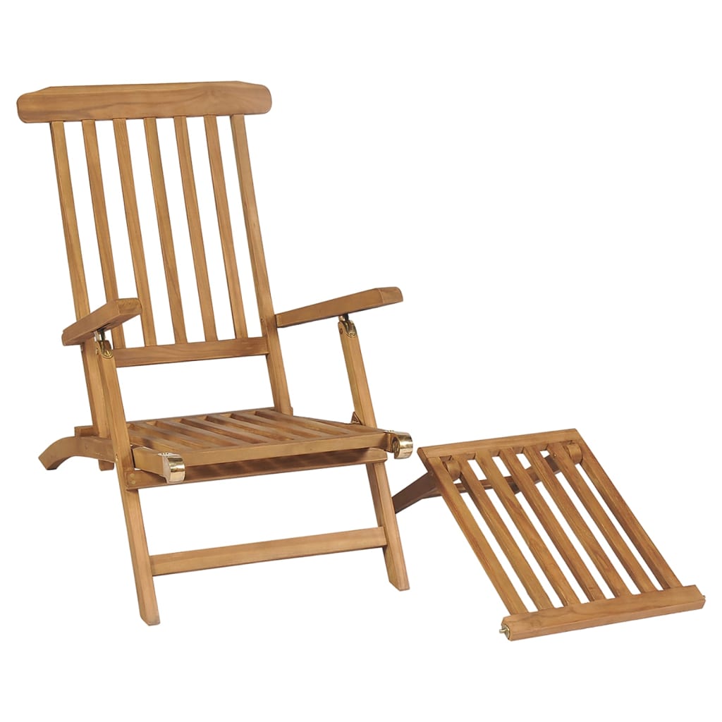 Chaise longue avec repose-pieds et table en bois de teck massif