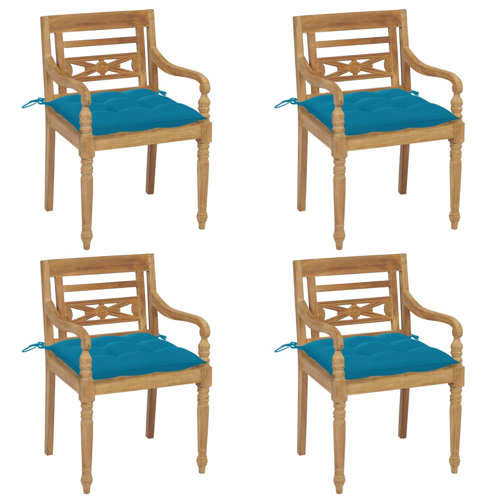 Chaises Batavia 2 pcs avec coussins bleu clair en bois de teck massif