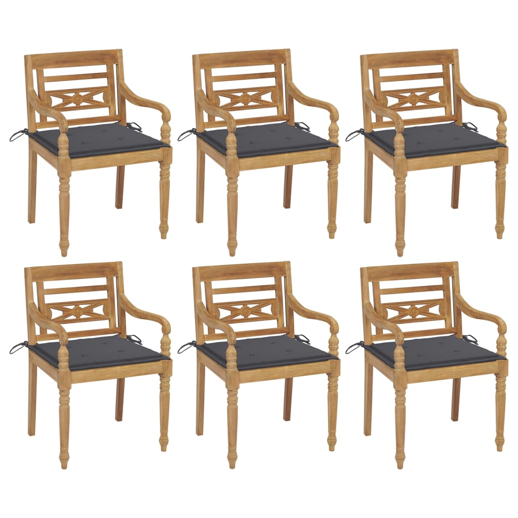 Chaises Batavia 6 pcs avec coussins en teck massif