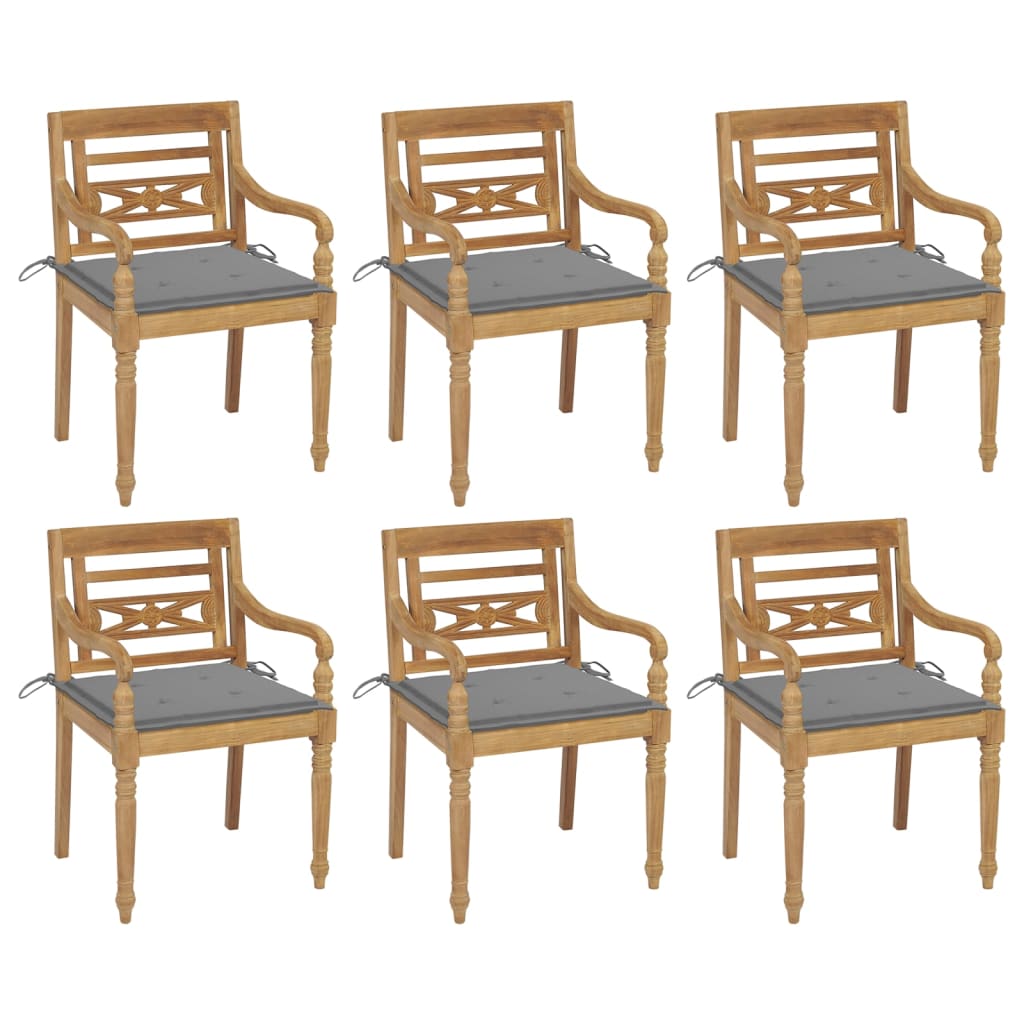 Chaises Batavia 6 pcs avec coussins en teck massif