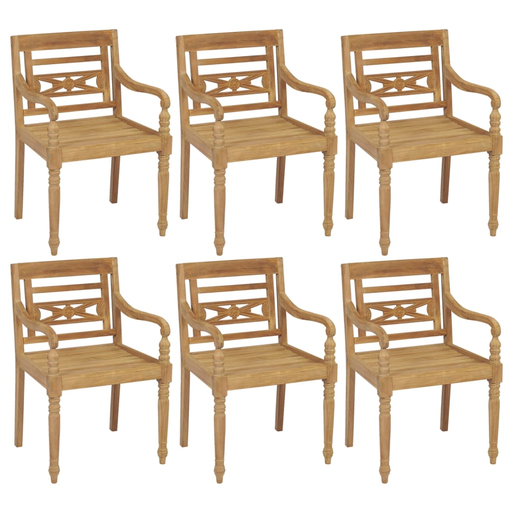 Chaises Batavia 6 pcs avec coussins en teck massif