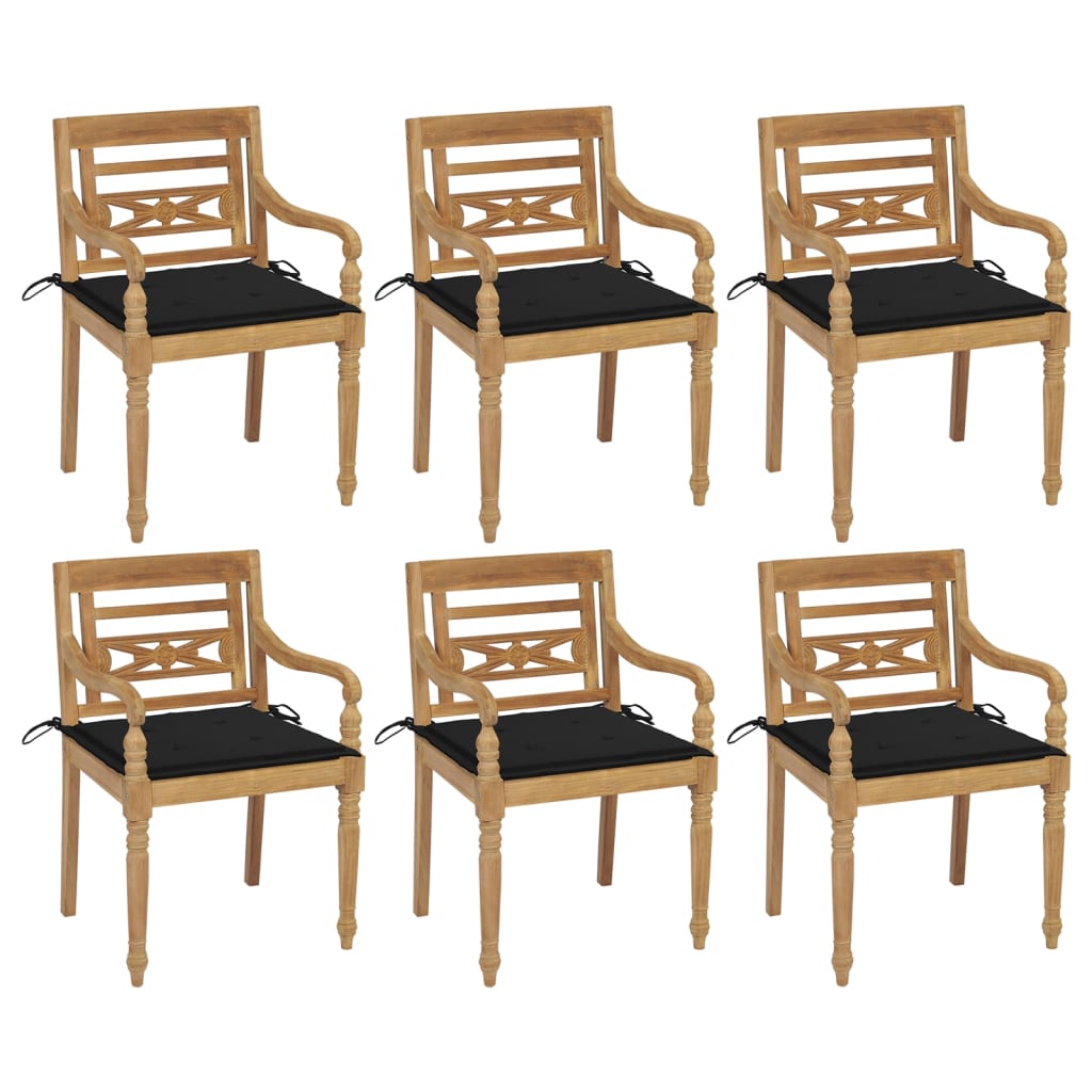 Chaises Batavia 6 pcs avec coussins en teck massif