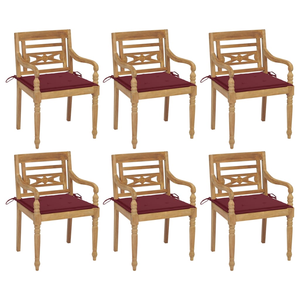 Chaises Batavia 6 pcs avec coussins en teck massif