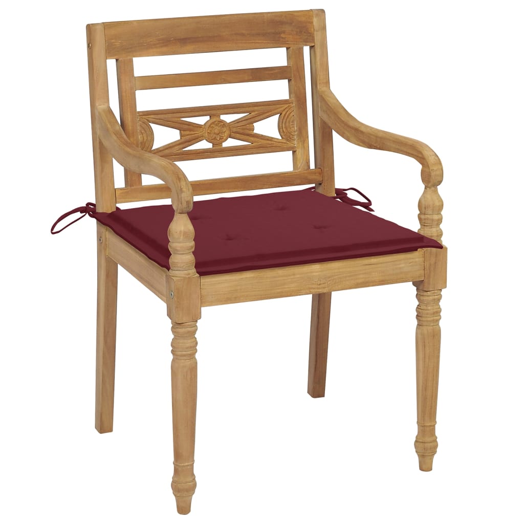 Chaises Batavia 6 pcs avec coussins en teck massif