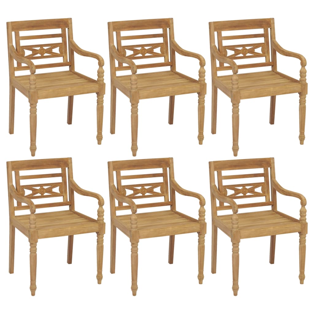 Chaises Batavia 6 pcs avec coussins en teck massif