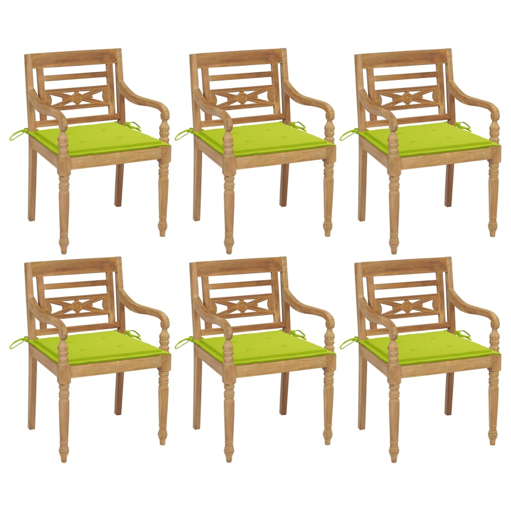 Chaises Batavia 6 pcs avec coussins en teck massif