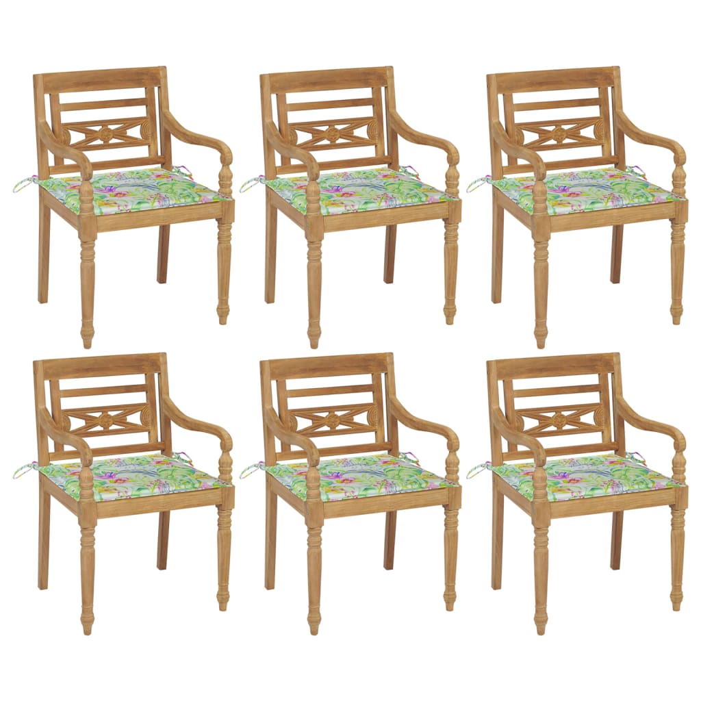 Chaises Batavia 6 pcs avec coussins en teck massif