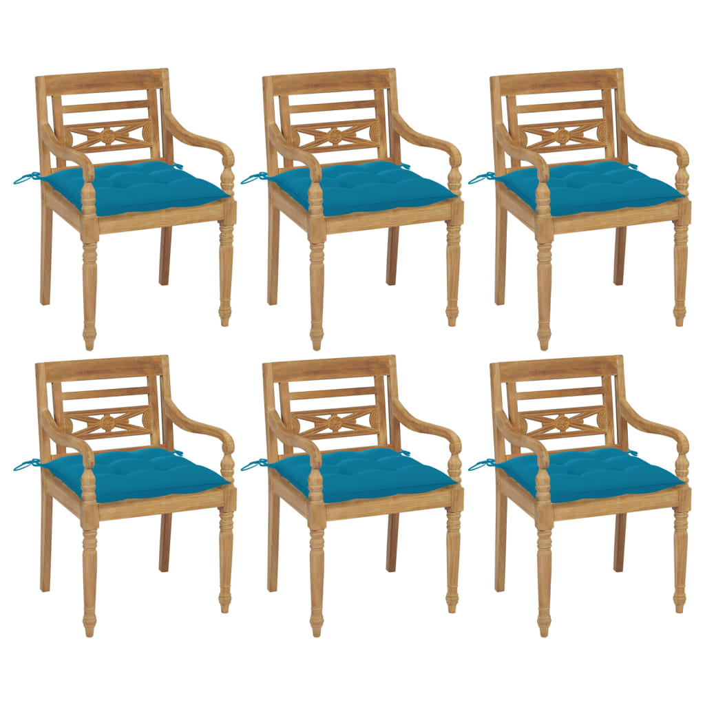 Chaises Batavia 2 pcs avec coussins bleu clair en bois de teck massif