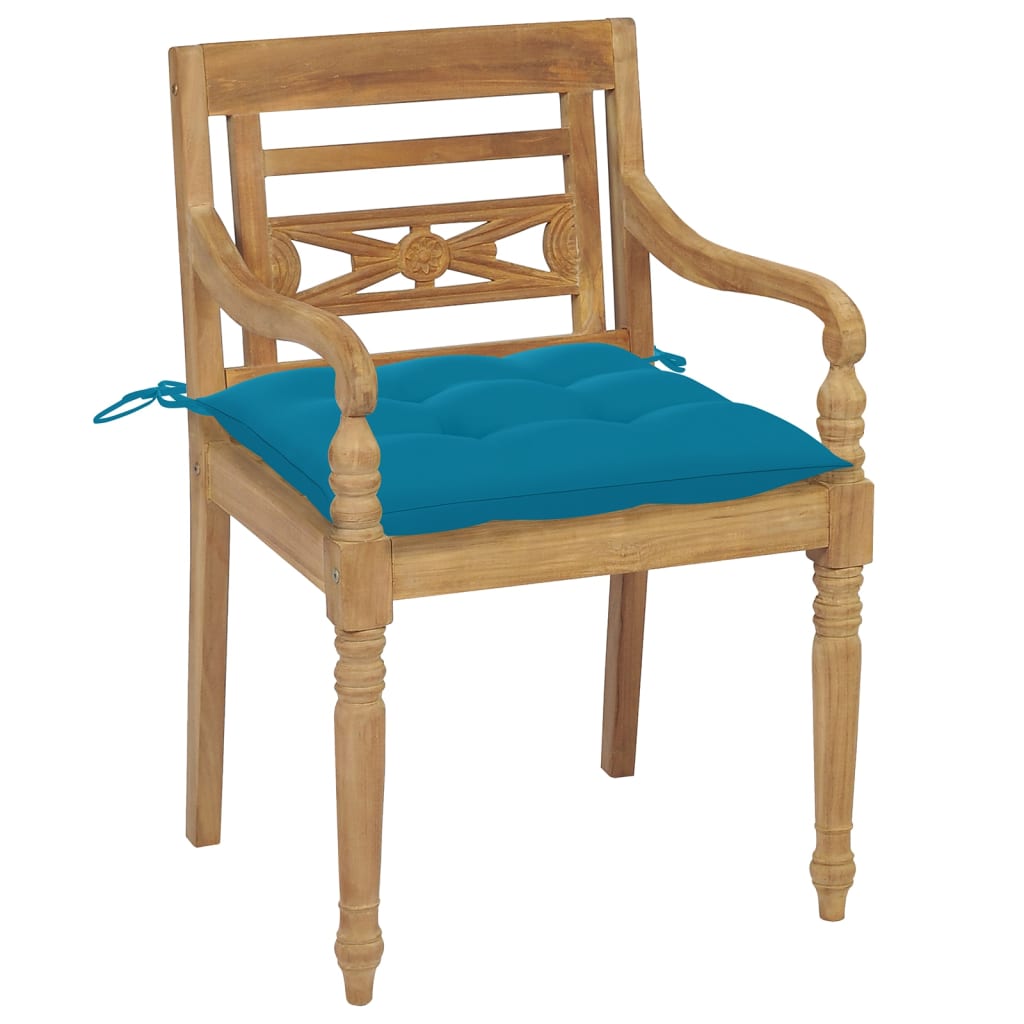 Chaises Batavia 2 pcs avec coussins bleu clair en bois de teck massif