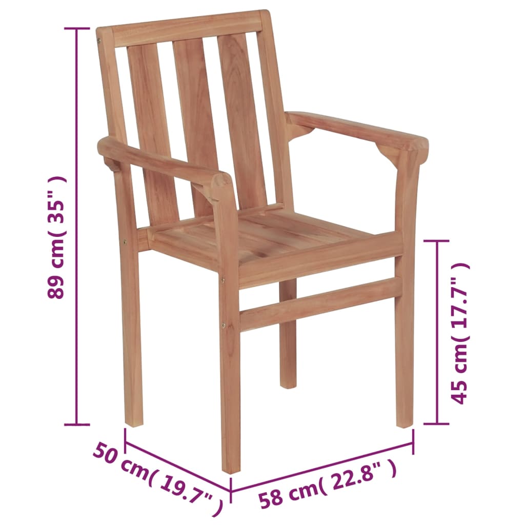 Tuinstoelen 6 st stapelbaar massief teakhout