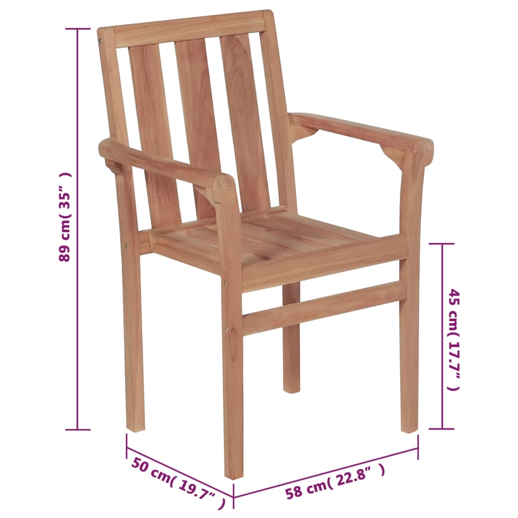 Tuinstoelen 4 st stapelbaar met kussens massief teakhout