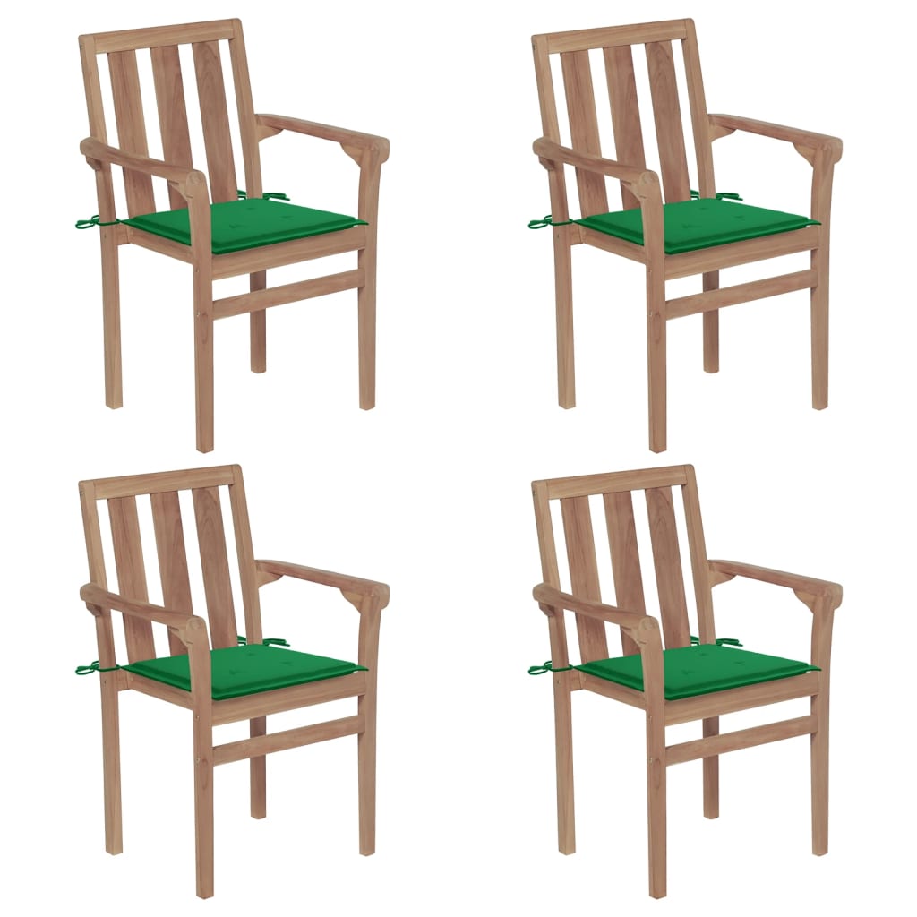 Chaises de jardin 4 pcs empilables avec coussins en bois de teck massif