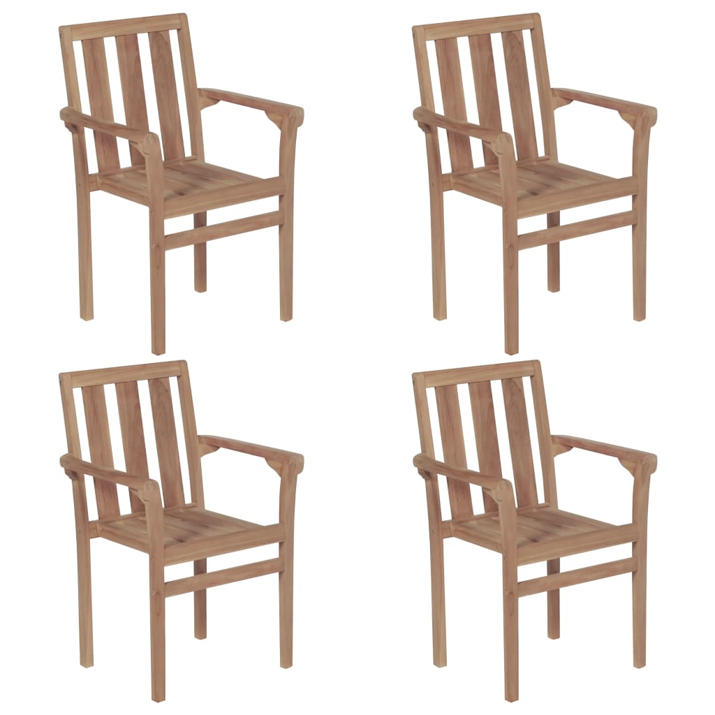 Chaises de jardin 4 pcs empilables avec coussins en bois de teck massif