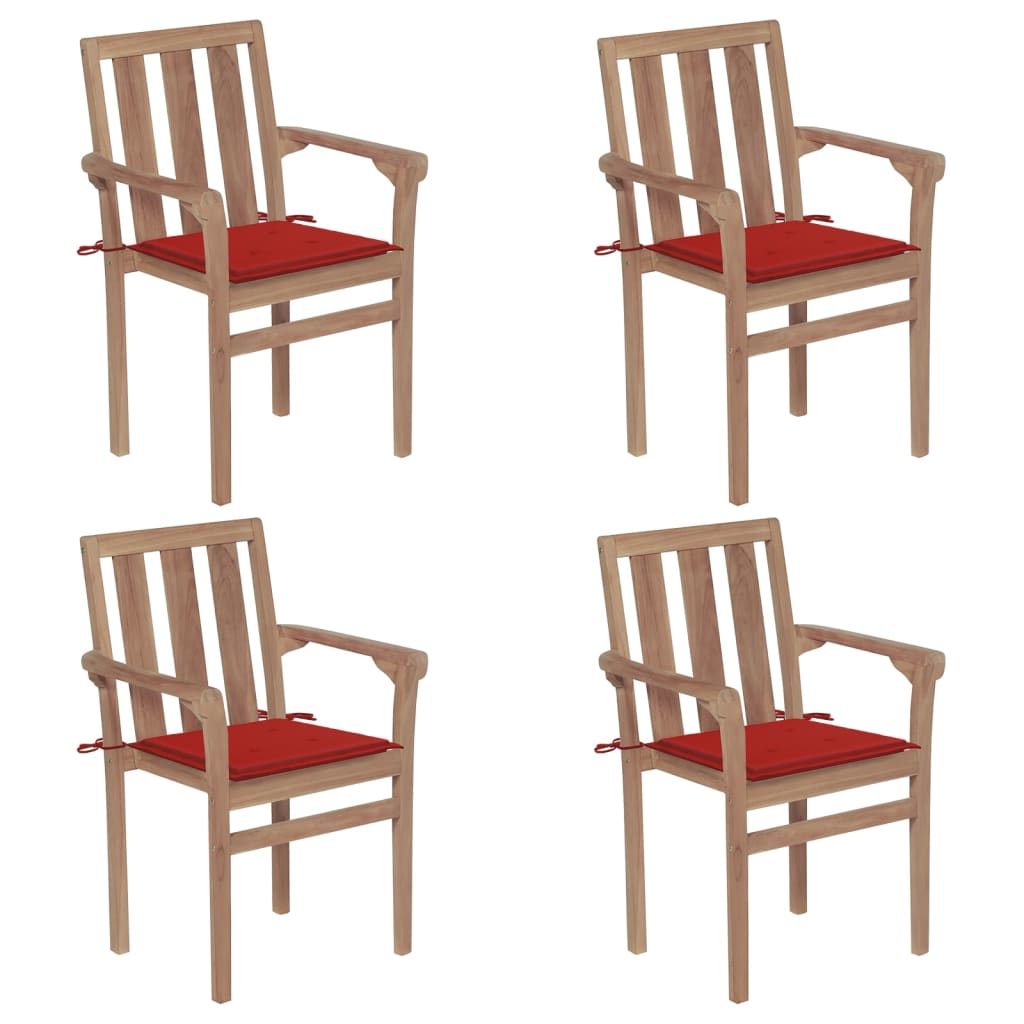 Chaises de jardin 4 pcs empilables avec coussins en bois de teck massif