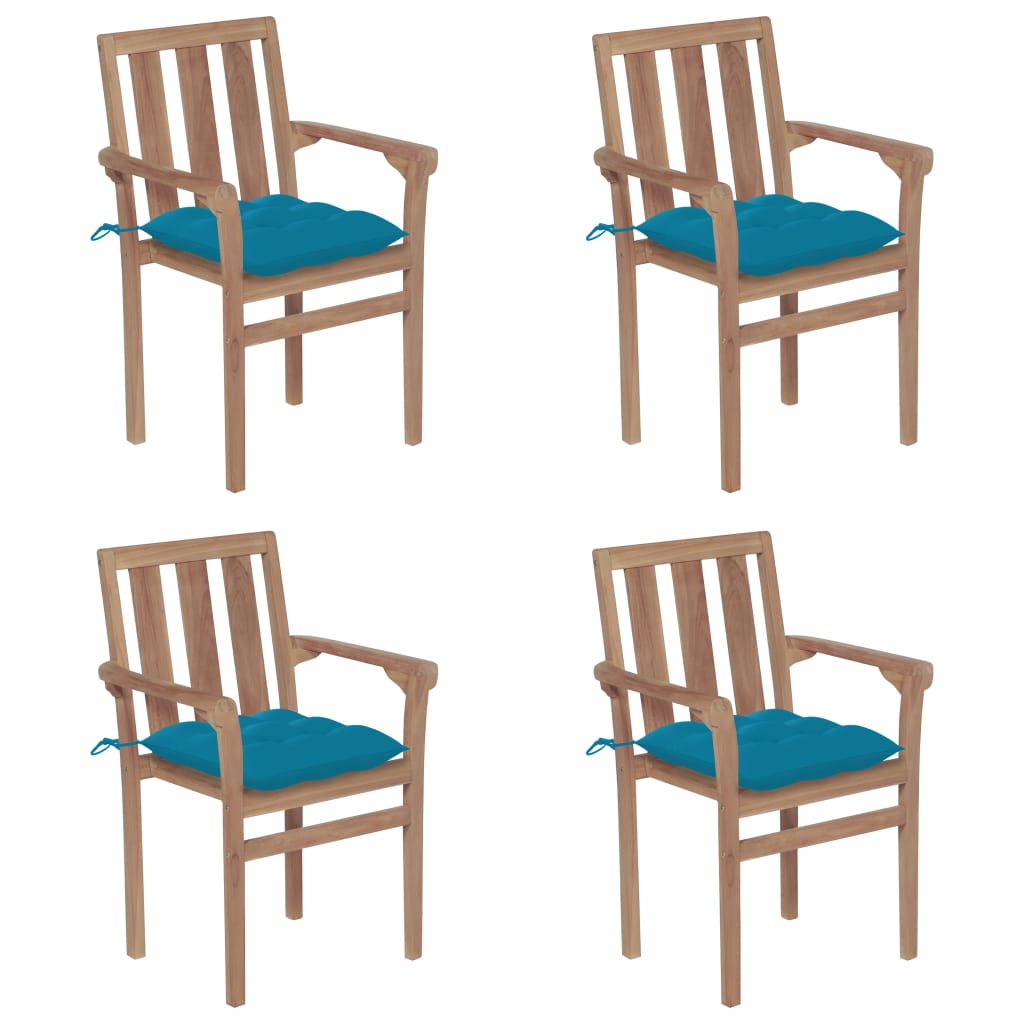 Chaises de jardin empilables 6 pcs avec coussins en teck massif