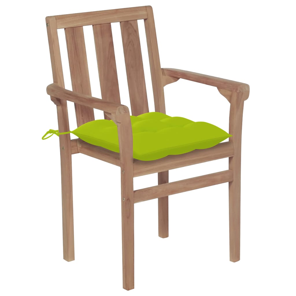 Chaises de jardin empilables 6 pcs avec coussins en teck massif